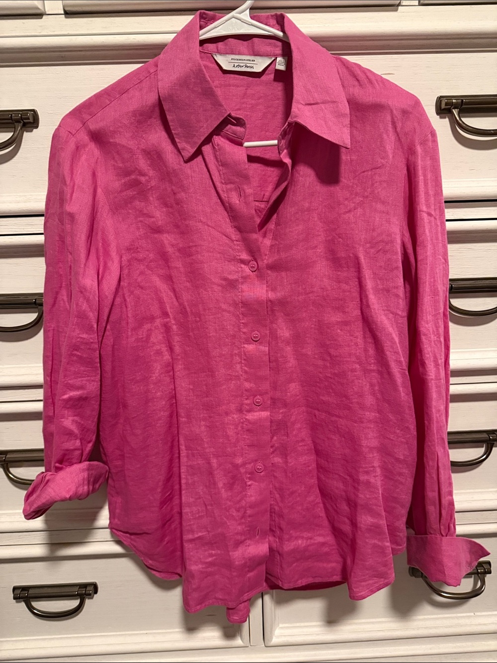 & Other Stories Stockholm Atelier Pink Linen Button Up Shirt Top Small